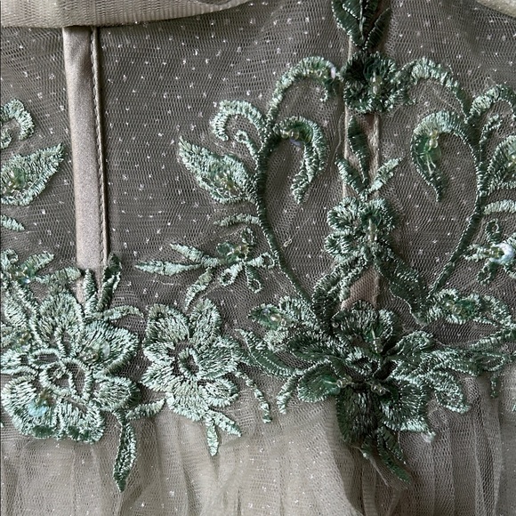 Sage Green Tulle Party Dress with Puff Sleeves - Picture 4 of 10